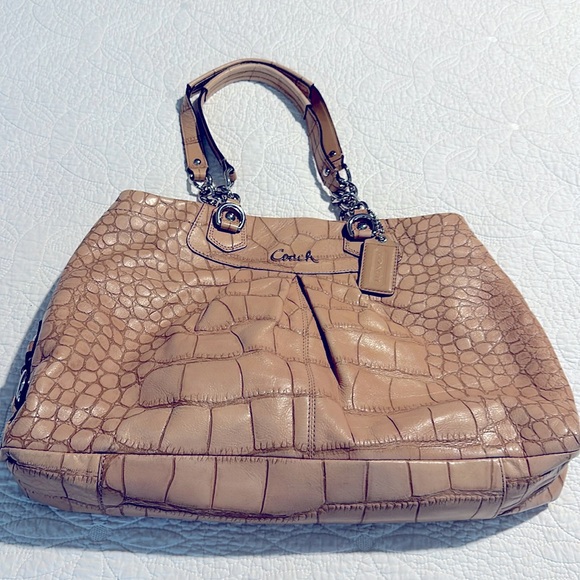 NWOT Vintage Coach Ashley Tan Brown Crocodile Embossed Leather Purse - Picture 3 of 10